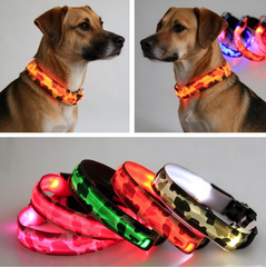 LED Camo Light Up Dog Collar, Glowing Safety Collar for Night Walking, Adjustable Nylon Pet Collar for Small Medium Large Dogs