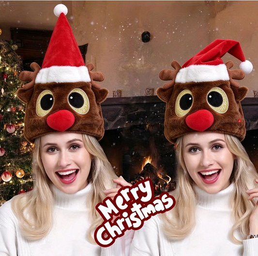 Electric swaying Christmas plush hat, with music and light effects. An interesting holiday prank gift that is suitable for wearing at parties.