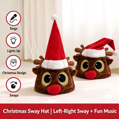 Electric swaying Christmas plush hat, with music and light effects. An interesting holiday prank gift that is suitable for wearing at parties.