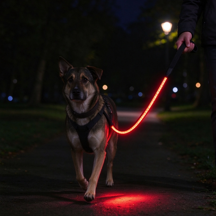 USB rechargeable LED dog leash, a safety light for night walking dog chain, suitable for all sizes of pets