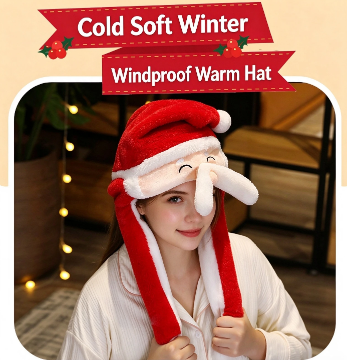 Santa Airbag Plush Hat, Press Ears Move Christmas Santa Hat, Funny Interactive Xmas Party Costume Hat for Adults