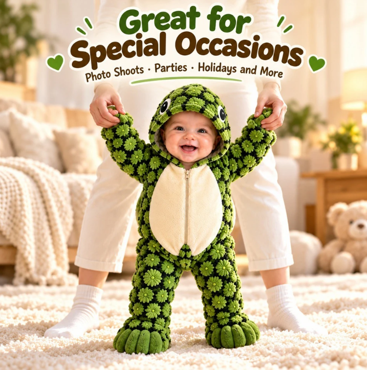 Little Turtle Plush Shell Baby Onesie, Cute 3D Tortoise Hooded Romper