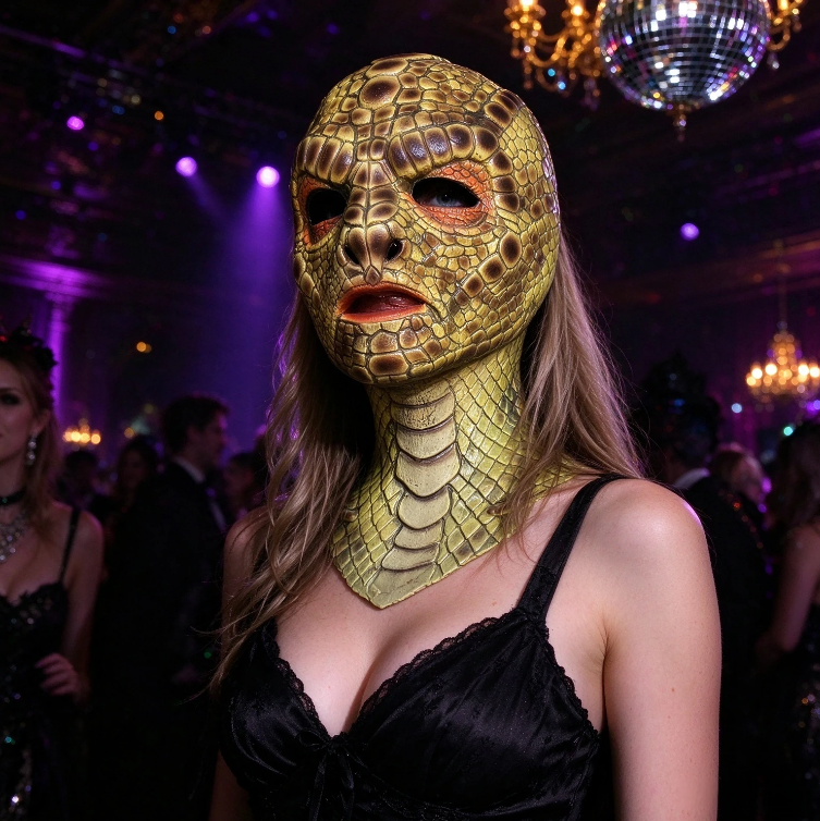 Reptile Snake Full Head Mask with Neck, Realistic Lizard Skin Latex Mask, Scary Serpent Costume Mask for Halloween Cosplay Party