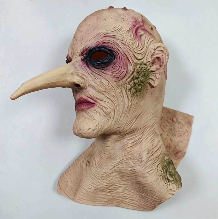 Scary Long Nose Witch Full Head Latex Mask with Neck, Realistic Wrinkled Monster Mask, Creepy Halloween Costume Mask for Masquerade Cosplay Party