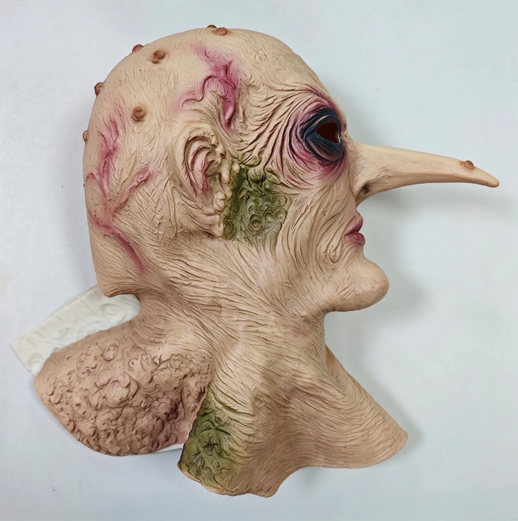 Scary Long Nose Witch Full Head Latex Mask with Neck, Realistic Wrinkled Monster Mask, Creepy Halloween Costume Mask for Masquerade Cosplay Party