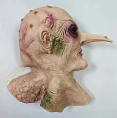 Scary Long Nose Witch Full Head Latex Mask with Neck, Realistic Wrinkled Monster Mask, Creepy Halloween Costume Mask for Masquerade Cosplay Party