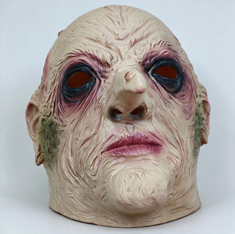 Scary Long Nose Witch Full Head Latex Mask with Neck, Realistic Wrinkled Monster Mask, Creepy Halloween Costume Mask for Masquerade Cosplay Party