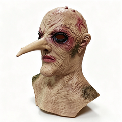 Scary Long Nose Witch Full Head Latex Mask with Neck, Realistic Wrinkled Monster Mask, Creepy Halloween Costume Mask for Masquerade Cosplay Party