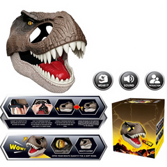 Moving jaw dinosaur mask with roaring sound, animal role-playing mask, Halloween prank funny helmet