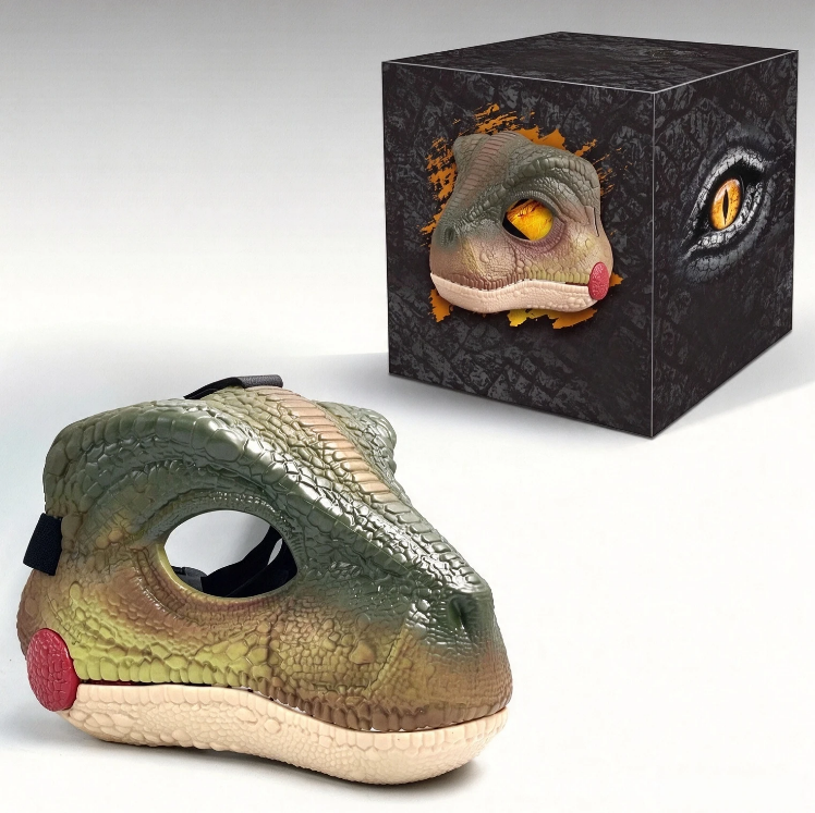 Moving jaw dinosaur mask with roaring sound, animal role-playing mask, Halloween prank funny helmet