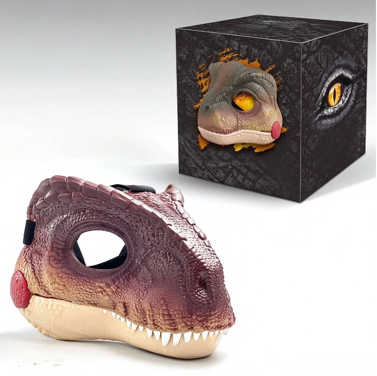 Moving jaw dinosaur mask with roaring sound, animal role-playing mask, Halloween prank funny helmet