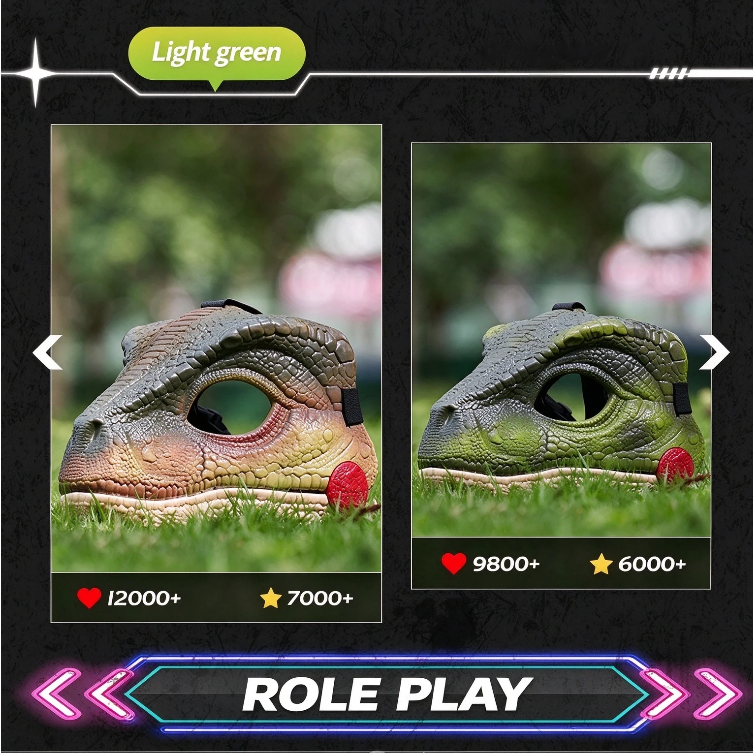 Moving jaw dinosaur mask with roaring sound, animal role-playing mask, Halloween prank funny helmet