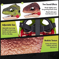 Moving jaw dinosaur mask with roaring sound, animal role-playing mask, Halloween prank funny helmet