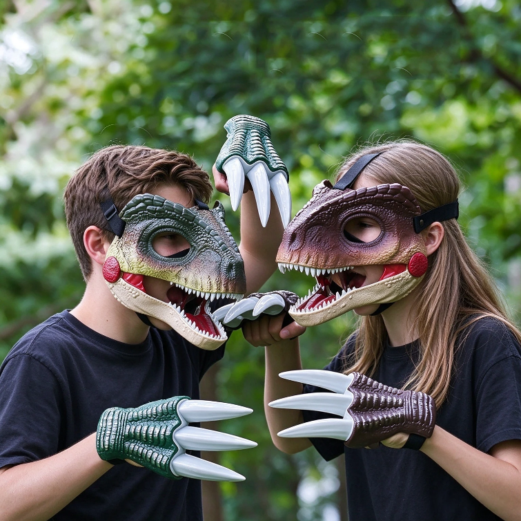 Moving jaw dinosaur mask with roaring sound, animal role-playing mask, Halloween prank funny helmet