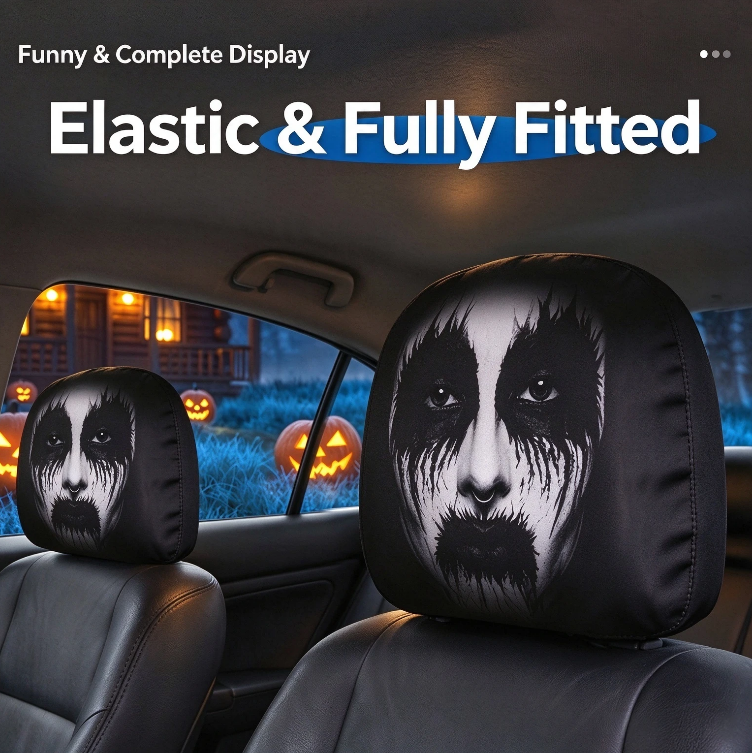 Halloween Grim Reaper Car Headrest Covers Universal Fit Scary Hooded Face