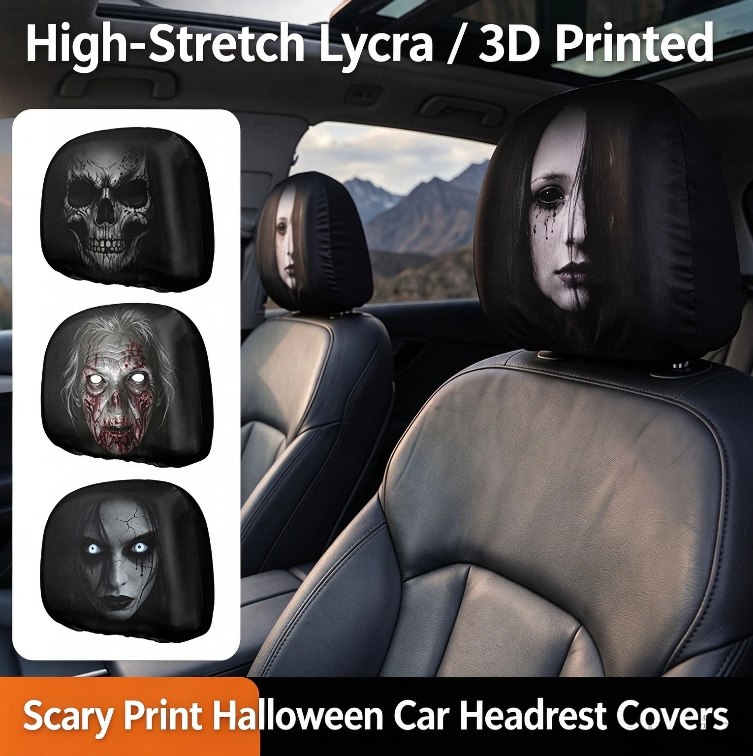Halloween Grim Reaper Car Headrest Covers Universal Fit Scary Hooded Face