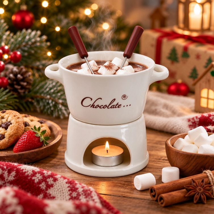 Christmas chocolate melting stove ceramic hot pot cup, double ear melting pot, suitable for cheese, chocolate, cheese, and a gift for holiday parties