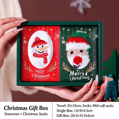 Christmas towel gift box with embroidered gift and cartoon figurines