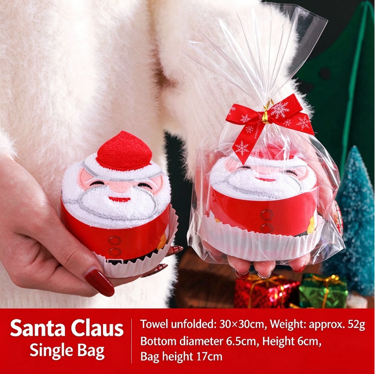 Christmas towel gift box with embroidered gift and cartoon figurines