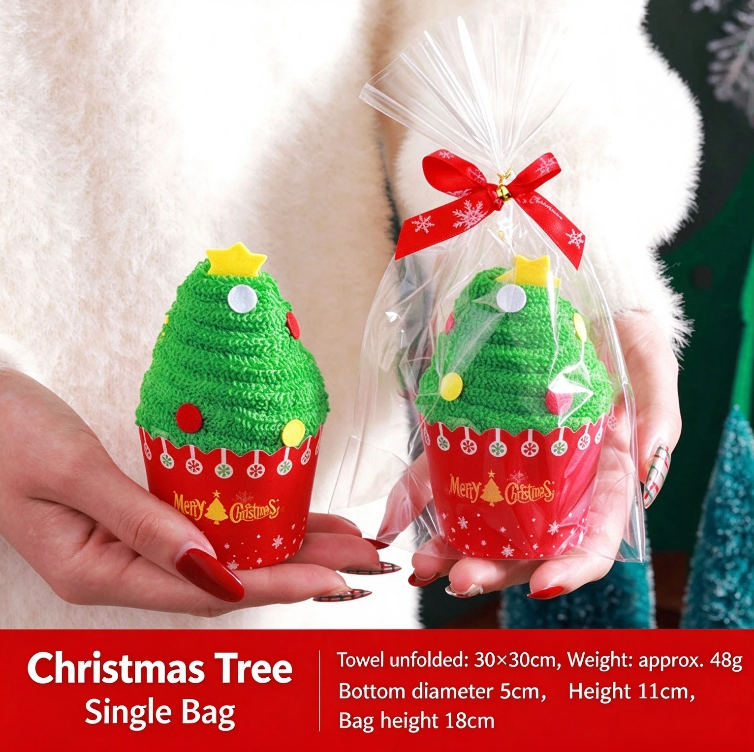 Christmas towel gift box with embroidered gift and cartoon figurines