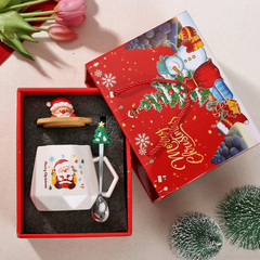 Christmas Mug Gift Set with Warmer - Santa Ceramic Coffee Mug, Wooden Lid & Tree Spoon, Holiday Keepsake Gift Box (4-Piece)