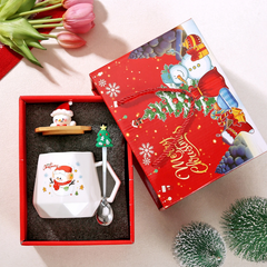 Christmas Mug Gift Set with Warmer - Santa Ceramic Coffee Mug, Wooden Lid & Tree Spoon, Holiday Keepsake Gift Box (4-Piece)