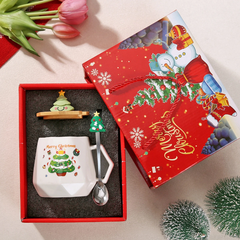 Christmas Mug Gift Set with Warmer - Santa Ceramic Coffee Mug, Wooden Lid & Tree Spoon, Holiday Keepsake Gift Box (4-Piece)