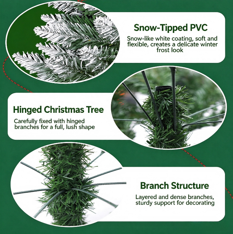 1.5M / 1.8M Flocked Christmas Tree with Pinecones & Red Berries, Snowy Artificial Christmas Tree for Home Holiday Decor
