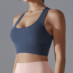 Crisscross Back High Support Sports Bra - Adjustable Hook-and-Eye Back Workout Crop Top