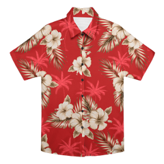 Red Hibiscus & Palm Tree Print Hawaiian Shirt
