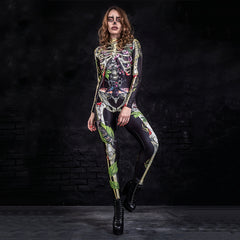 Luminous 3D Skeleton Halloween Bodycon Set, suitable for wearing at horror-themed parties.