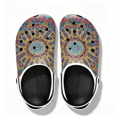 Multiple styles of slip-resistant perforated shoes with custom shoe surface designs