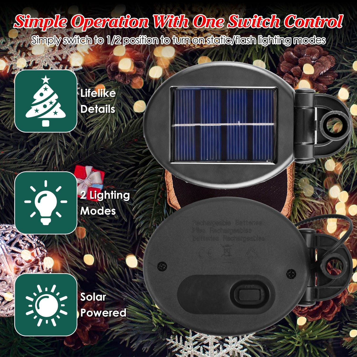 2Pcs Solar Powered Lighted Christmas Tree Urn Filler With Light Artificial Xmas Trees Light with Berries Decor Balls LED Pathway Pine Tree IP44 Waterp