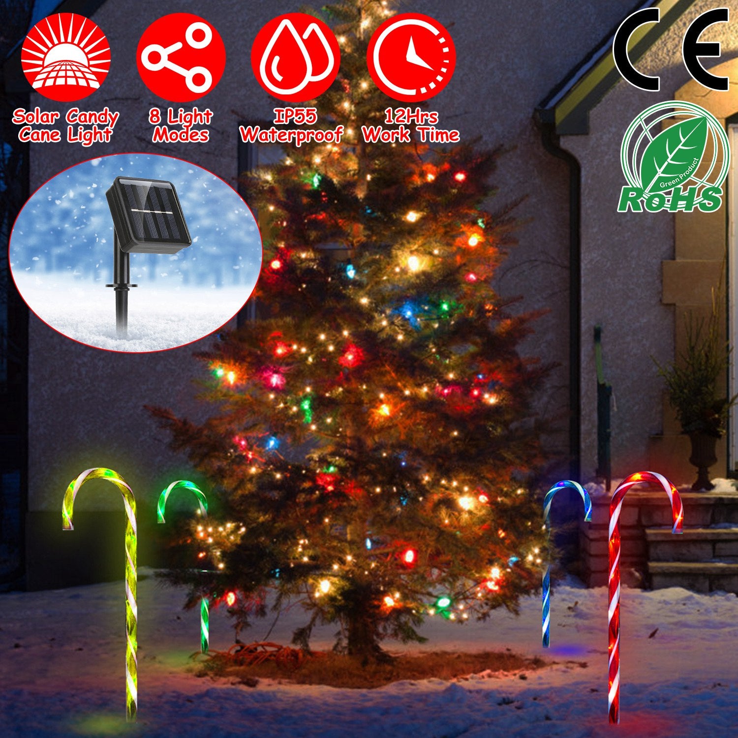 Solar Christmas Candy Cane Light IP55 Waterproof Stake Light Lamp for 