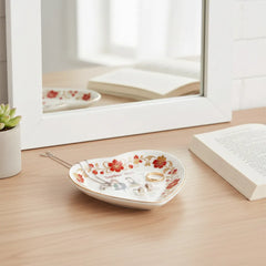 Custom  Photo Ceramic Trinket Tray with Elegant Red Floral Vine Border-Together since