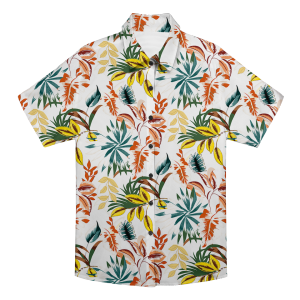 Vibrant Tropical Leaf Print Short-Sleeve Aloha Shirt