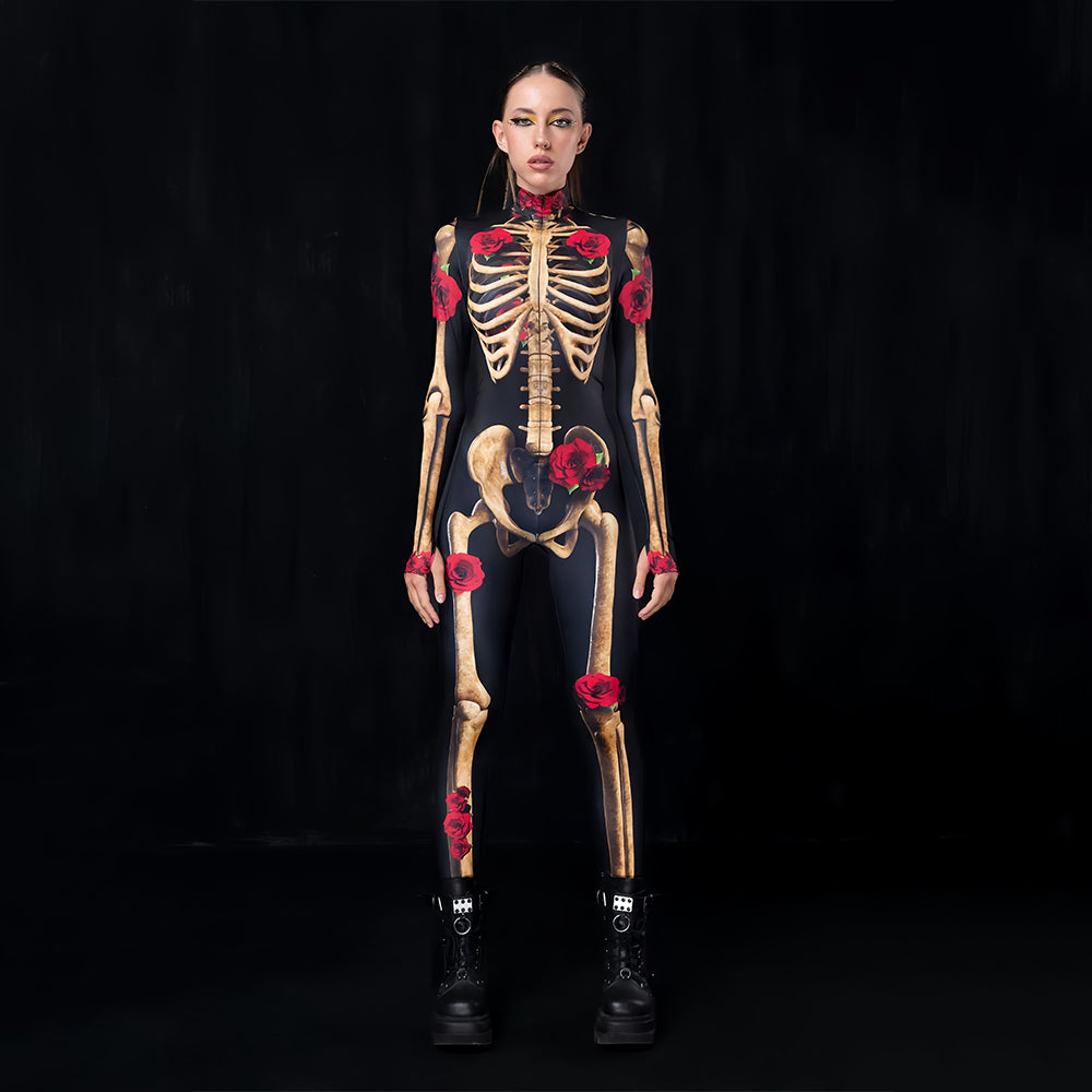 Luminous 3D Skeleton Halloween Bodycon Set, suitable for wearing at horror-themed parties.