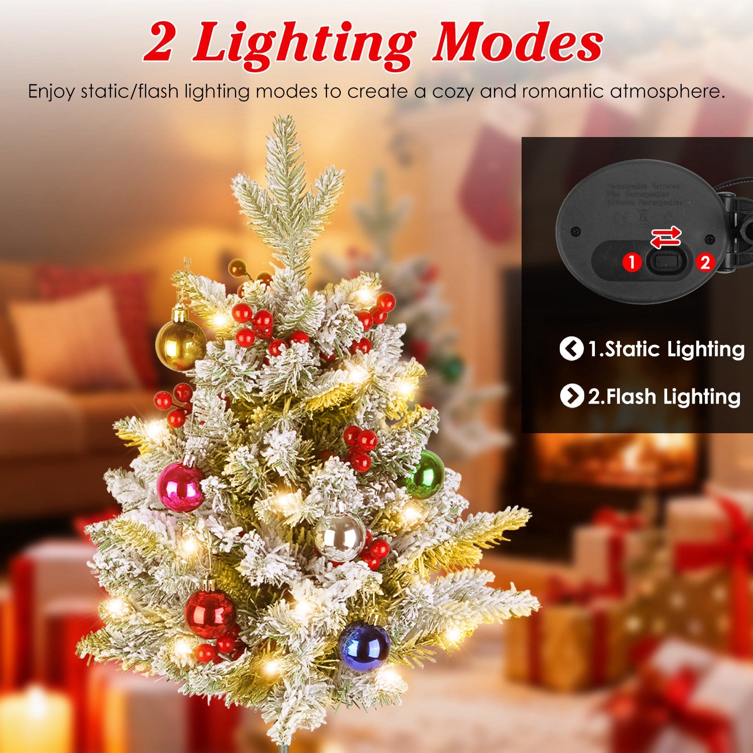 2Pcs Solar Powered Lighted Christmas Tree Urn Filler With Light Artificial Xmas Trees Light with Berries Decor Balls LED Pathway Pine Tree IP44 Waterp