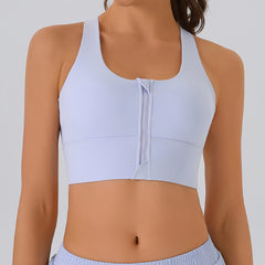 Front Zipper High Support Sports Bra - Racerback Longline Workout Crop Top