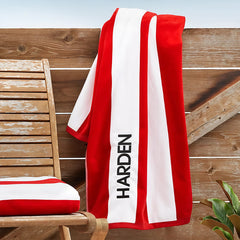 Embroidered Cabana Stripe Beach Towel- Red