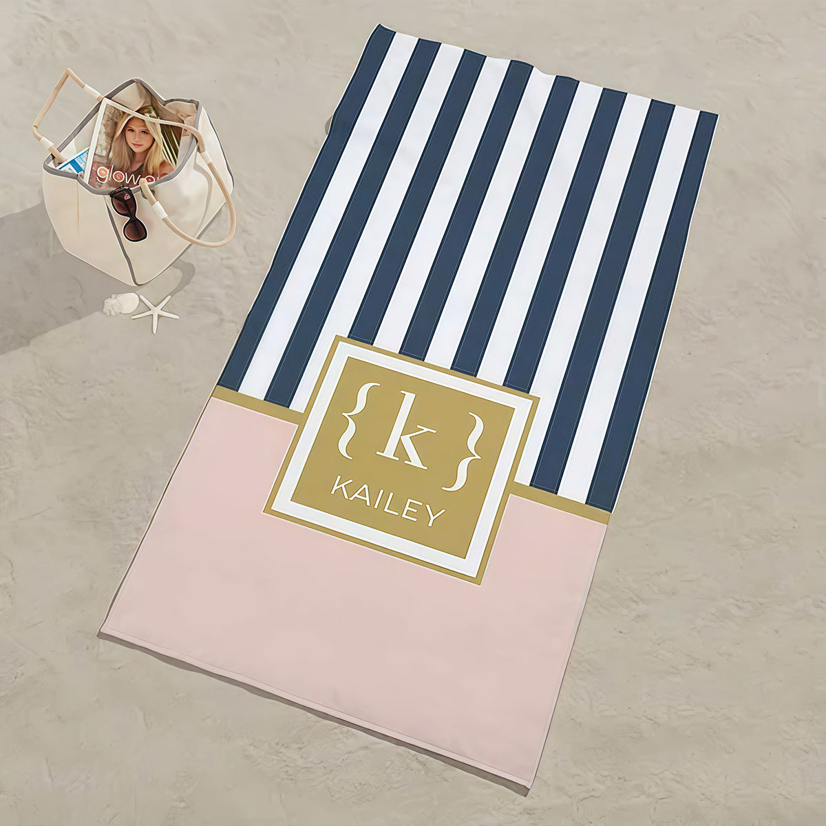 Classy Monogram Personalized 30x60 Beach Towel