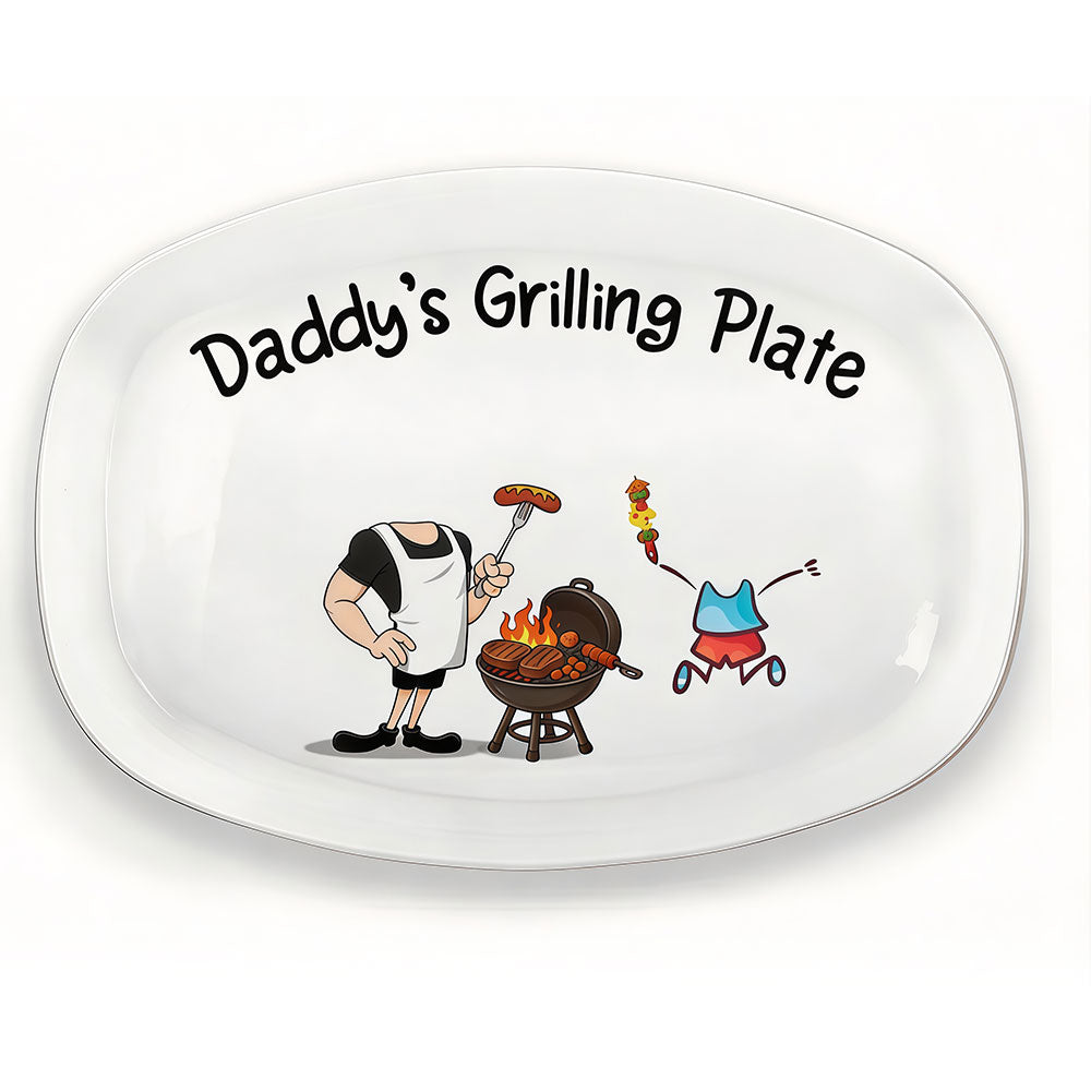 Personalized Daddy's Grilling Serving Platter, Custom Father Son Caricature Face Art BBQ Tray, Custom Name Grill Plate Gift for Dad Father's Day