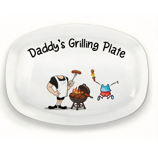Personalized Daddy's Grilling Serving Platter, Custom Father Son Caricature Face Art BBQ Tray, Custom Name Grill Plate Gift for Dad Father's Day