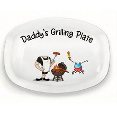 Personalized Daddy's Grilling Serving Platter, Custom Father Son Caricature Face Art BBQ Tray, Custom Name Grill Plate Gift for Dad Father's Day