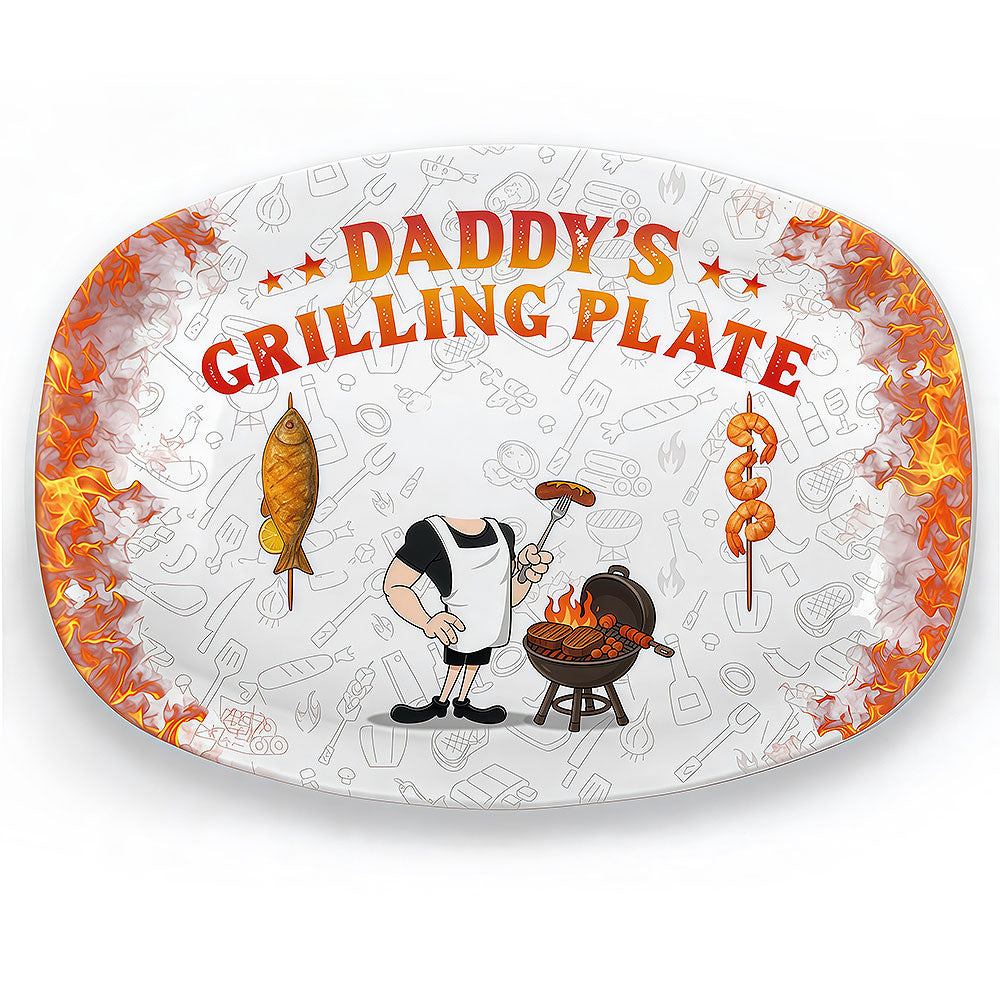 Custom Photo Platter - Personalized Father's Day Birthday Gifts For Dad, Grandpa - Dad In His Grilling Plate