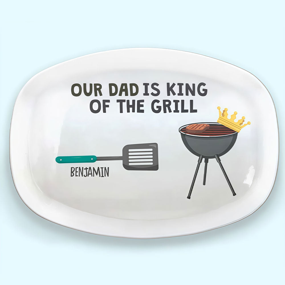 Dad Is King Of The Grill - Family Personalized Custom Platter - Father's Day, Birthday Gift For Dad