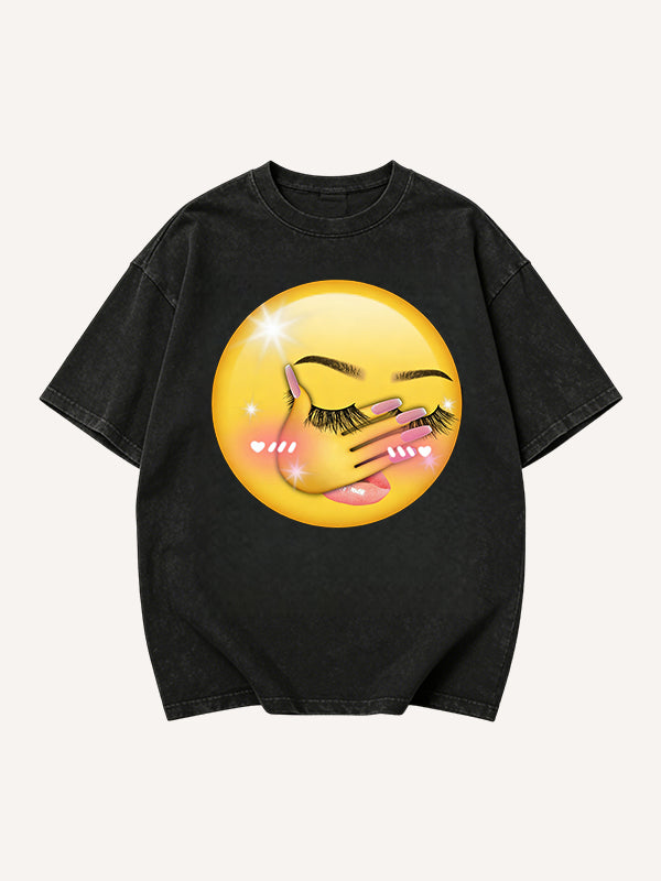 Men's Hands Covering Face Blushing Emoji Graphic Short Sleeve T-Shirt