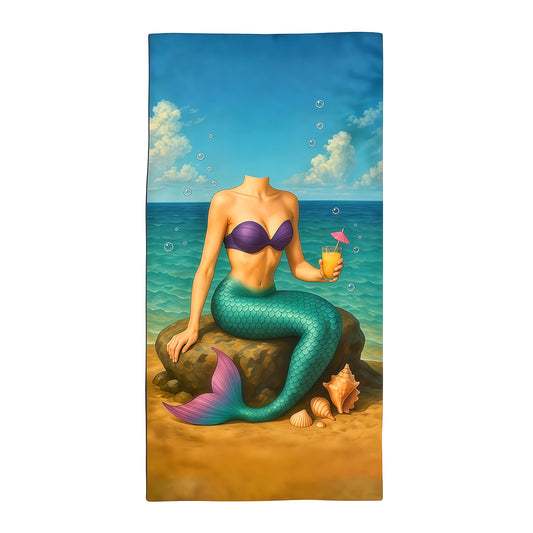 Personalized Mermaid Beach Towel, Custom Face & Name Beach Towel for Her/Girlfriend/Wife,Cute Mermaid Pool Towel, Custom Marine Beach Towel.