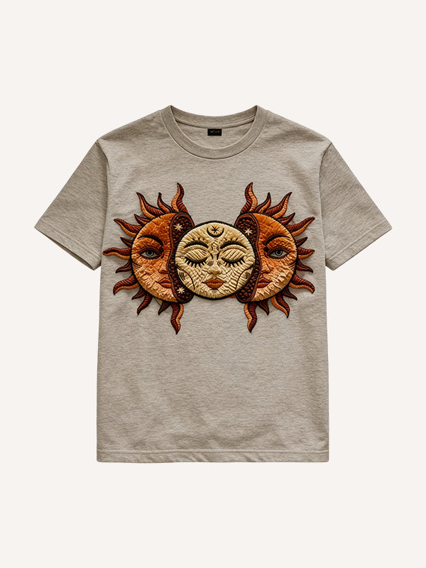 Vintage Sun Moon Face Graphic T-Shirt