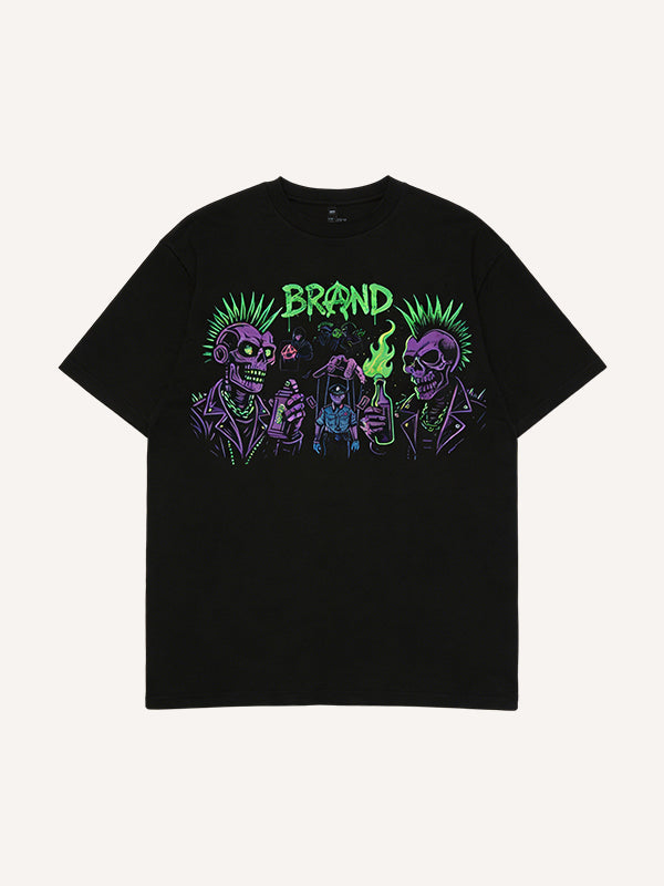 Stoner "BRAND" Weed & Skull Graphic T-Shirt